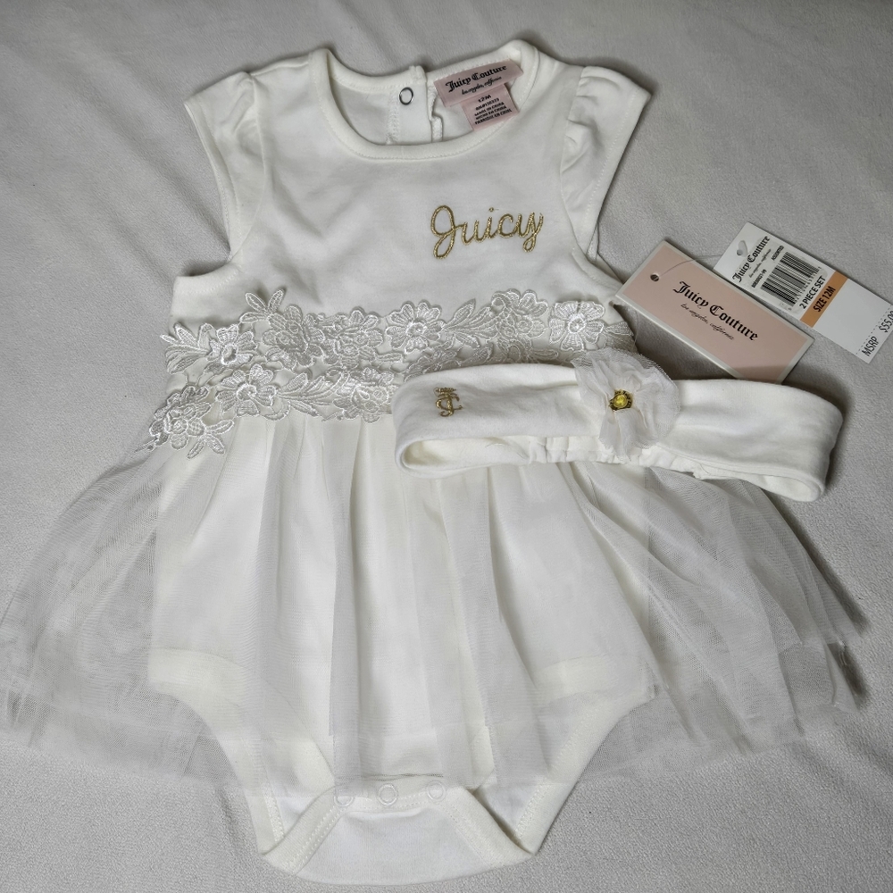 Juicy Couture Baby One Piece Tutu Dress With Matching Headband